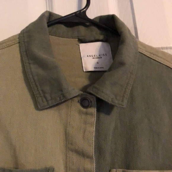 Angel Kiss Los Angeles Cropped Denim Utility Jacket in Color-block Army Green - Picture 8 of 8